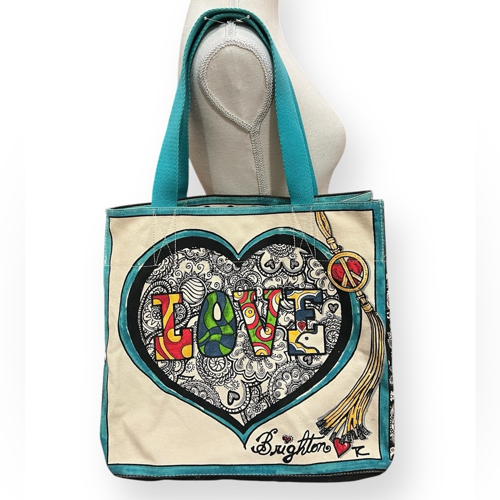 Brighton Teal Cream LOVE Heart Tote